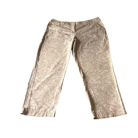 Tommy Bahama Pants - Tommy Bahama Womens 10 Tan‎ Floral Cotton Crop Pants Straight Leg Tropical Leaf